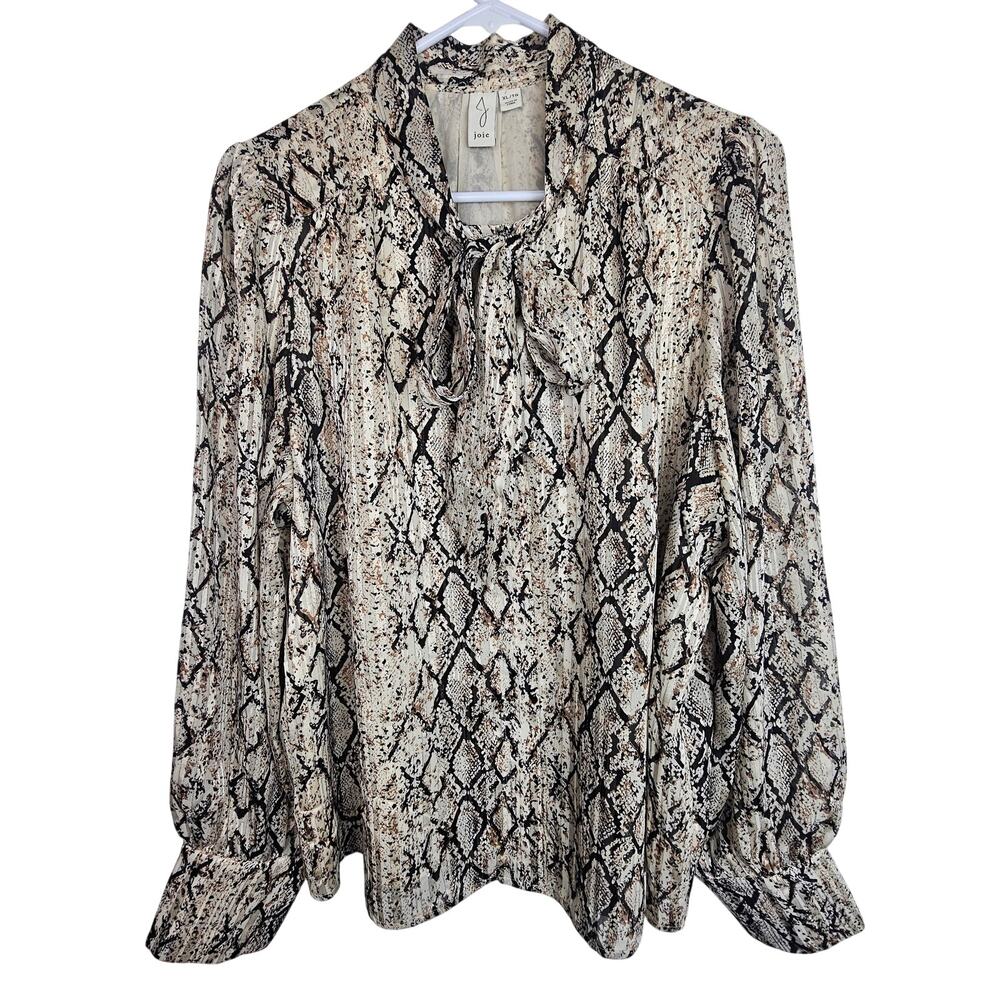 Joie Womens Snake Print Blouse XL Mob Wife Office Siren Corporate Chic Tie Neck
